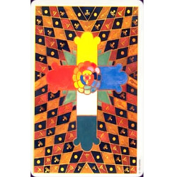 Reverso original del Tarot Thoth de Aleister. ruz Rosacruz sobre patrón geométrico multicolor